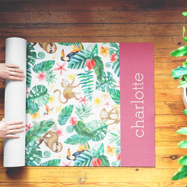 Colourful Tropical Jungle Animals Personalised Yoga Mat (Creator Uploaded)
