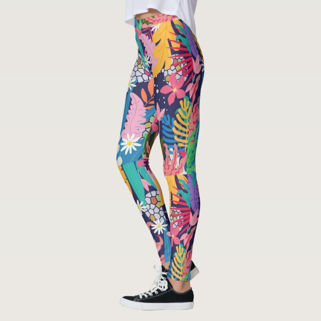 Colourful tropical jungle flowers & leaves leggings (Left)