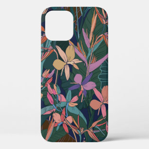 Colourful tropical jungle leaves and flowers hand iPhone 12 case