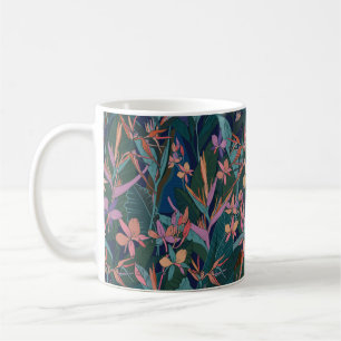 Colourful tropical jungle leaves and flowers hand  coffee mug