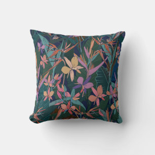 Colourful tropical jungle leaves and flowers hand cushion