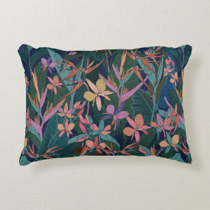 Colourful tropical jungle leaves and flowers hand decorative cushion