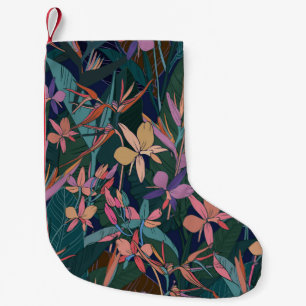 Colourful tropical jungle leaves and flowers hand  small christmas stocking