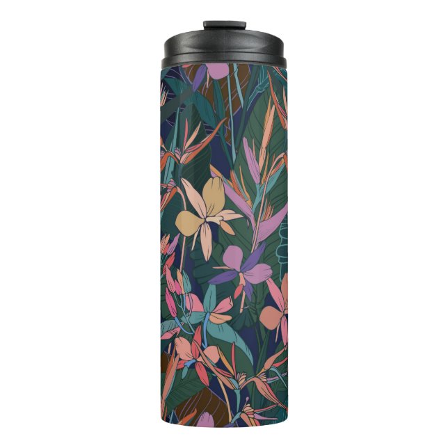 Colourful tropical jungle leaves and flowers hand  thermal tumbler (Front)