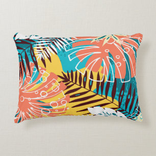 Colourful tropical jungle leaves pattern. decorative cushion
