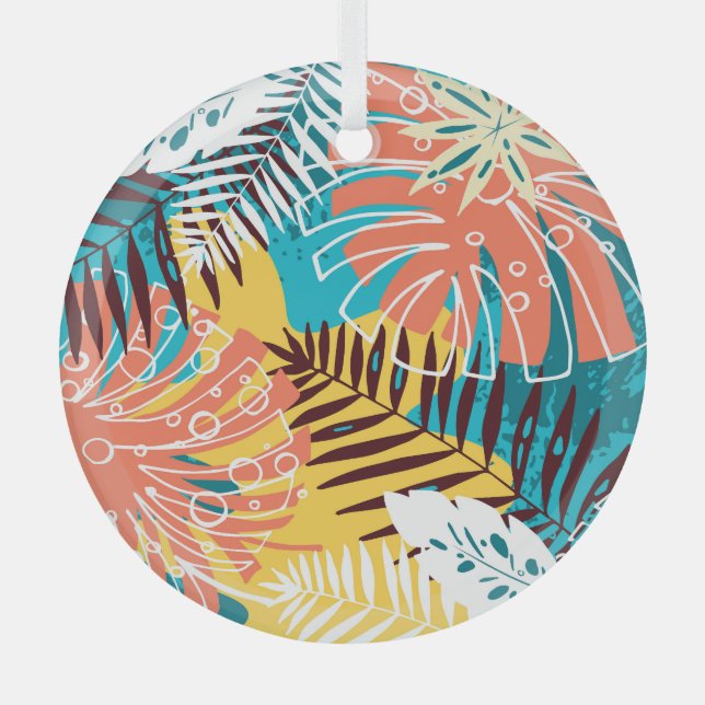 Colourful tropical jungle leaves pattern. glass tree decoration (Front)