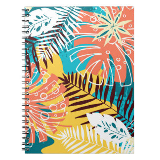 Colourful tropical jungle leaves pattern. notebook