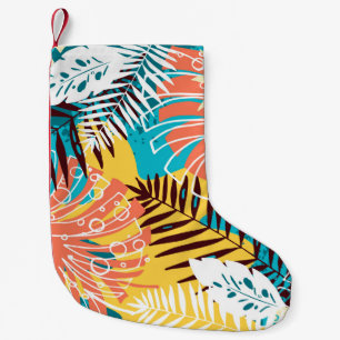 Colourful tropical jungle leaves pattern. small christmas stocking