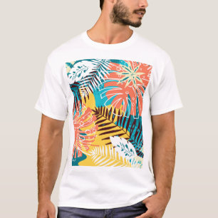 Colourful tropical jungle leaves pattern. T-Shirt