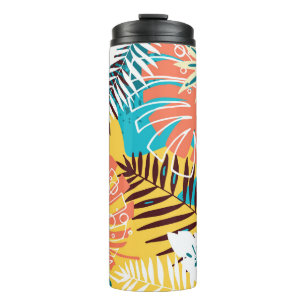 Colourful tropical jungle leaves pattern. thermal tumbler