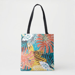Colourful tropical jungle leaves pattern. tote bag