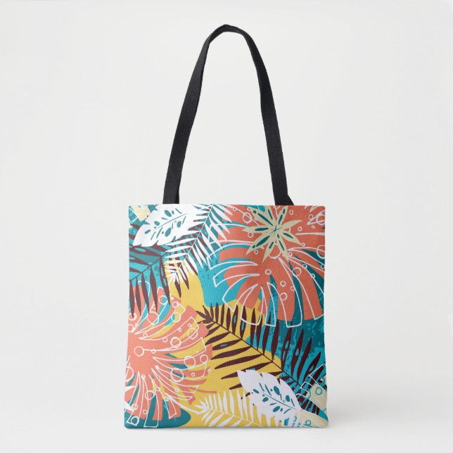 Colourful tropical jungle leaves pattern. tote bag (Front)