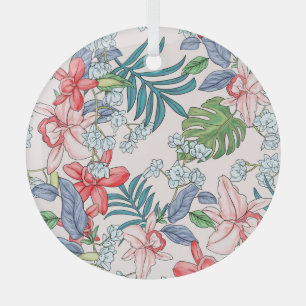 Colourful Tropical Jungle Seamless Print Glass Tree Decoration