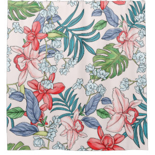 Colourful Tropical Jungle Seamless Print Shower Curtain