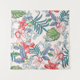 Colourful Tropical Jungle Seamless Print Tapestry