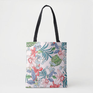 Colourful Tropical Jungle Seamless Print Tote Bag