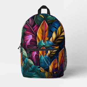 colourful tropical leaf pattern printed backpack