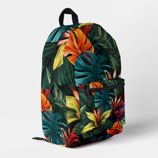 colourful tropical leaf pattern printed backpack (Back Corner Left)