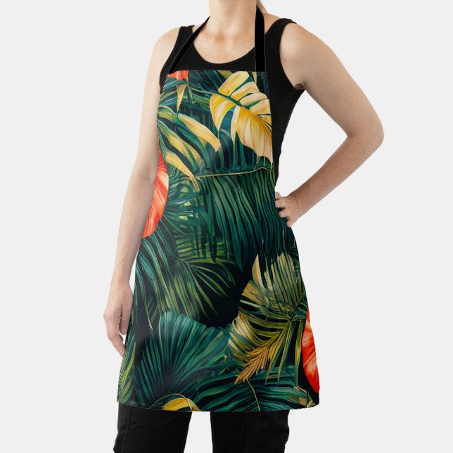 Colourful Tropical Leaves and Hibiscus Flowers | Apron (Insitu)