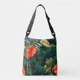 Colourful Tropical Leaves and Hibiscus Flowers   Crossbody Bag