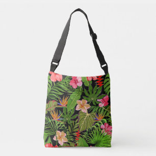 Colourful Tropical Leaves and Hibiscus Flowers   Crossbody Bag