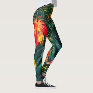 Colourful Tropical Leaves and Hibiscus Flowers   Leggings