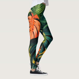 Colourful Tropical Leaves and Hibiscus Flowers   Leggings