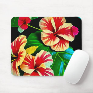 Colourful Tropical Leaves and Hibiscus Flowers Mouse Mat