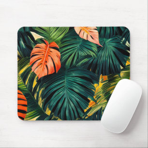Colourful Tropical Leaves and Hibiscus Flowers Mouse Mat
