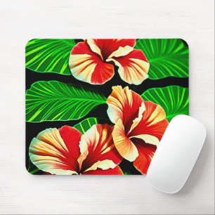 Colourful Tropical Leaves and Hibiscus Flowers Mouse Mat
