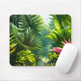 Colourful Tropical Leaves and Hibiscus Flowers Mouse Mat