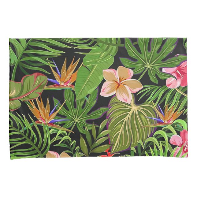 Colourful Tropical Leaves and Hibiscus Flowers | Pillowcase (Front-Right)