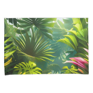 Colourful Tropical Leaves and Hibiscus Flowers   Pillowcase