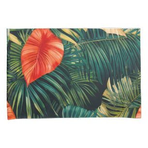 Colourful Tropical Leaves and Hibiscus Flowers   Pillowcase