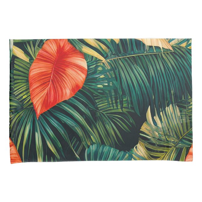 Colourful Tropical Leaves and Hibiscus Flowers | Pillowcase (Front-Right)