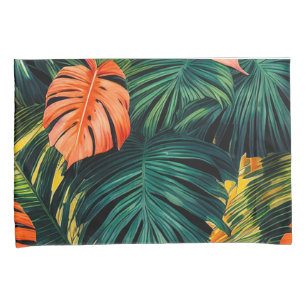 Colourful Tropical Leaves and Hibiscus Flowers   Pillowcase