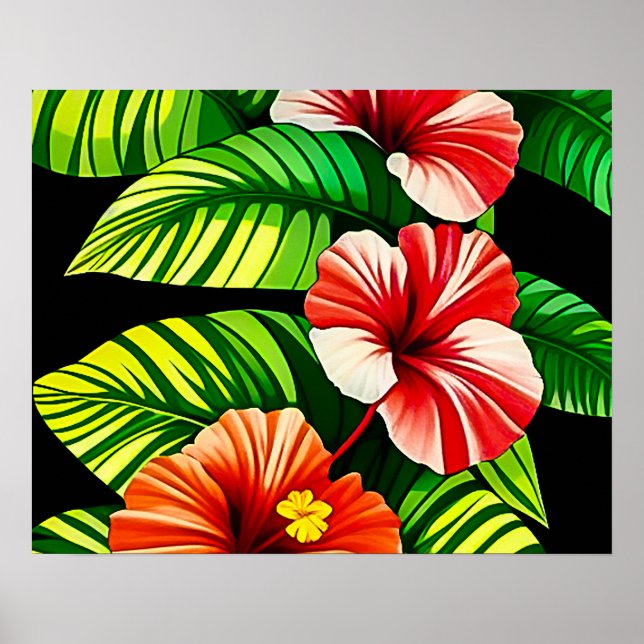 Colourful Tropical Leaves and Hibiscus Flowers | Poster (Front)