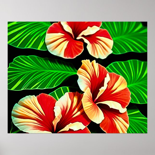 Colourful Tropical Leaves and Hibiscus Flowers | Poster (Front)