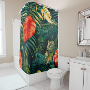 Colourful Tropical Leaves and Hibiscus Flowers   Shower Curtain