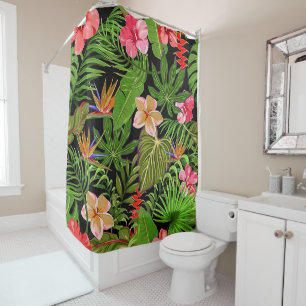 Colourful Tropical Leaves and Hibiscus Flowers   Shower Curtain