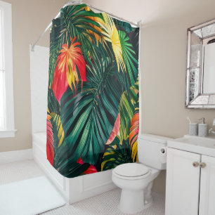 Colourful Tropical Leaves and Hibiscus Flowers   Shower Curtain