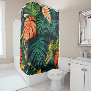 Colourful Tropical Leaves and Hibiscus Flowers   Shower Curtain