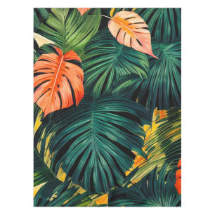 Colourful Tropical Leaves and Hibiscus Flowers Tablecloth