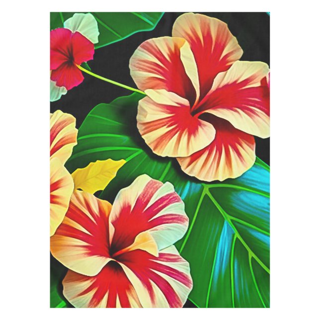 Colourful Tropical Leaves and Hibiscus Flowers | Tablecloth (Front)