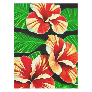 Colourful Tropical Leaves and Hibiscus Flowers Tablecloth