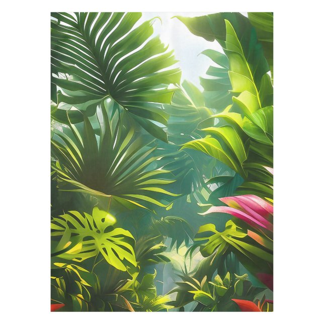 Colourful Tropical Leaves and Hibiscus Flowers | Tablecloth (Front)