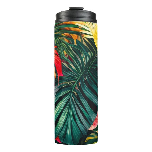 Colourful Tropical Leaves and Hibiscus Flowers | Thermal Tumbler (Front)