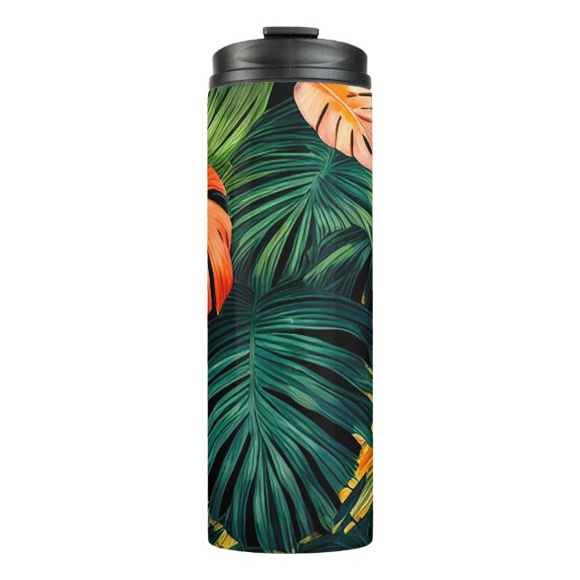 Colourful Tropical Leaves and Hibiscus Flowers | Thermal Tumbler (Front)