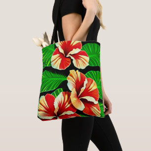 Colourful Tropical Leaves and Hibiscus Flowers Tote Bag