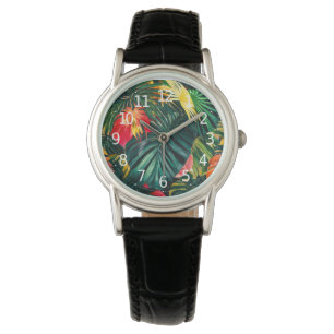 Colourful Tropical Leaves and Hibiscus Flowers Watch